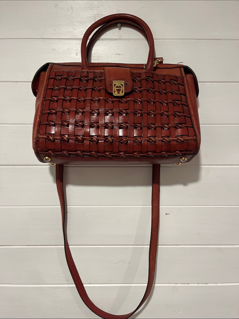 Etienne Aigner Woven Satchel in Chestnut